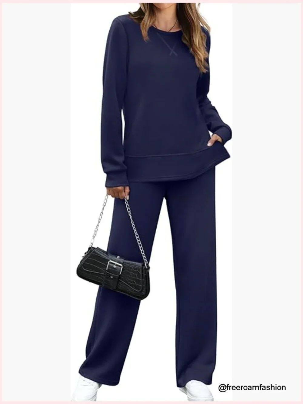 2 Piece Lounge Set Side Slit Tunic Wide Leg Sweatsuit S-3XL